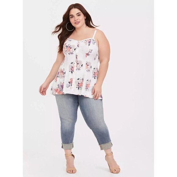 Torrid Challis Seamed Cami Babydoll Spring Fling Floral, White Purple Pink 5 5X - Picture 3 of 14